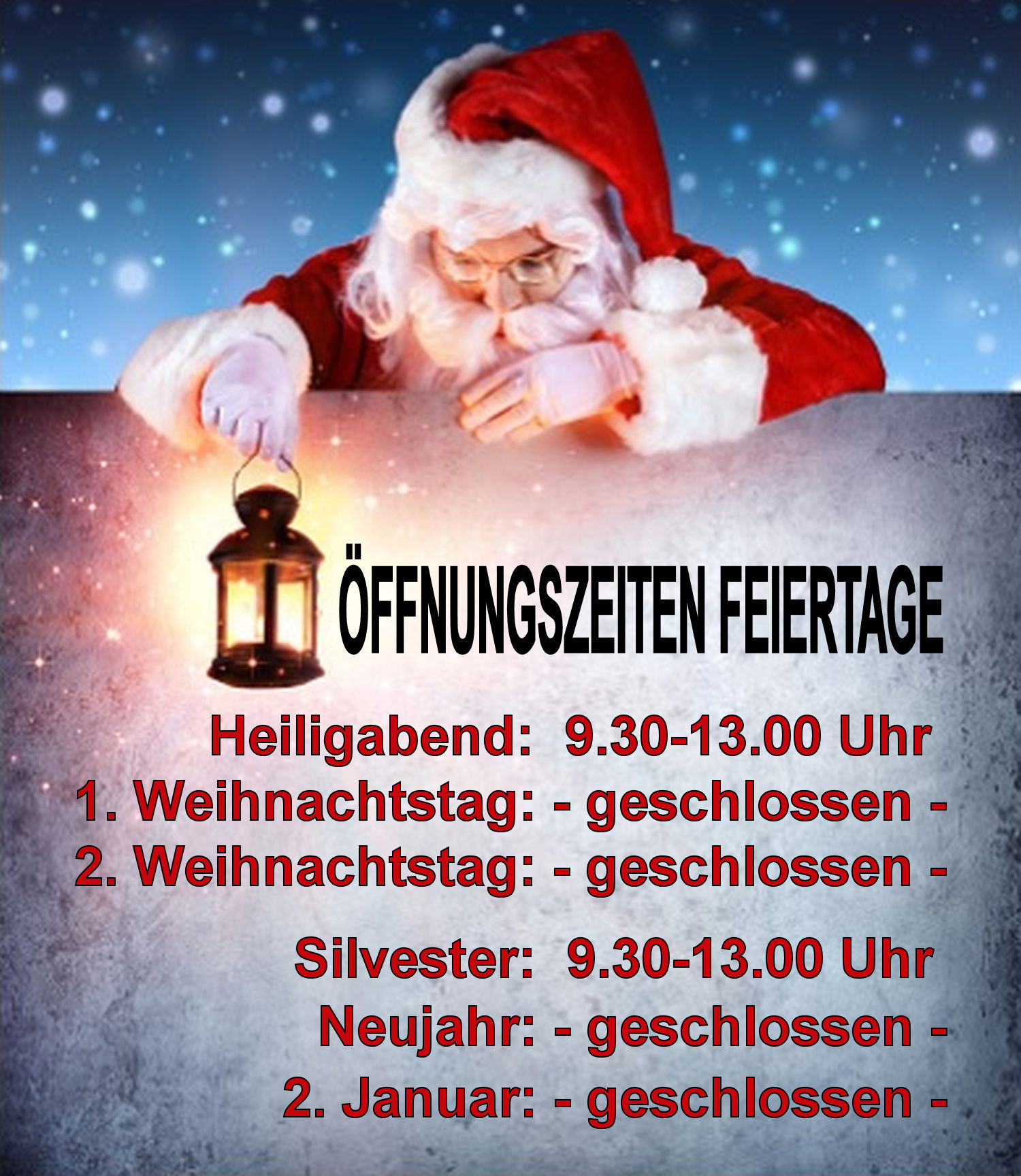 Servicezeiten an den Feiertagen